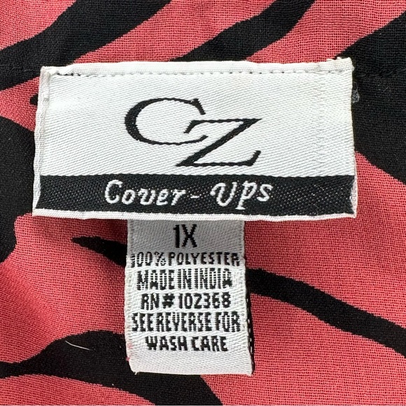 CZ Cover Ups Swimsuit Women 1x  Pink Black Sheer Waist Tie Leaf Print - Picture 6 of 8